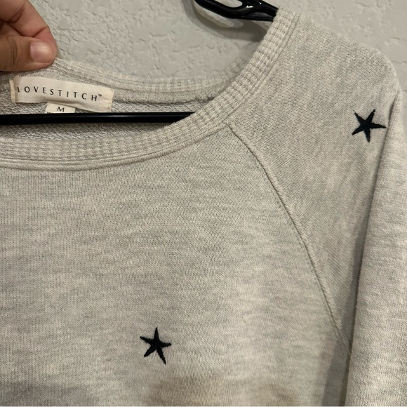 Lovestitch Embroidered Star Balloon Sleeve Sweater Medium Gray - Picture 4 of 5